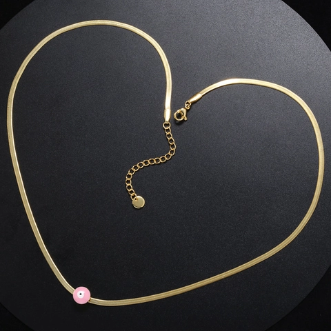 Collana con Ciondolo Malocchio in Acciaio Inossidabile e Rame per Donna Catena a Lama Placcata Oro Gioielli Smalto