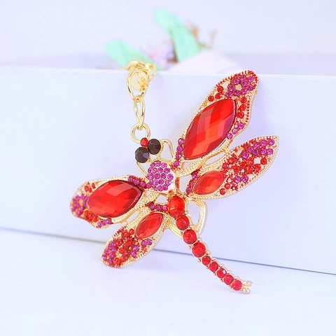 Rhinestone Dragonfly Keychain Zinc Alloy Crystal Pendant Handbag Accessory Women Vintage Sparkling Insect Key Ring Jewelry