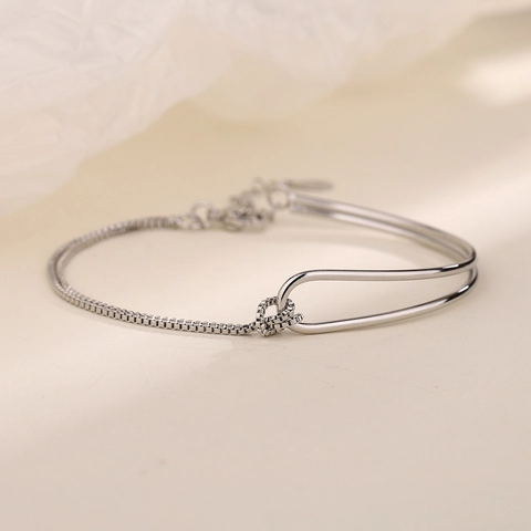 Geometric Twisted Knot Chain Bracelet Brass Platinum Plated Dainty Layered Minimalist Jewelry Gift For Women
