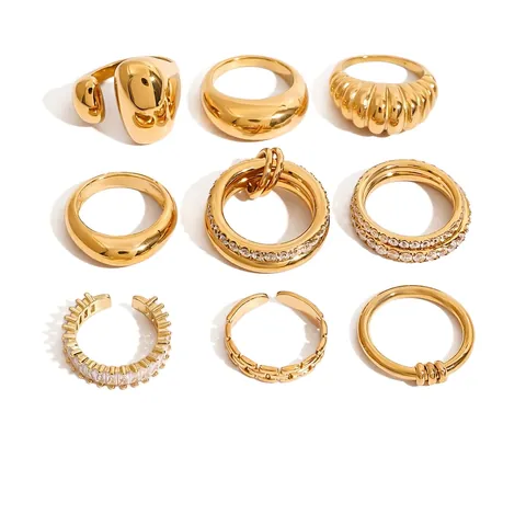 18K Vergoldete Edelstahl Ringe Zirkonia CZ Wasserdicht Hypoallergen Französisch Vintage Minimalistischer Schmuck Für Damen