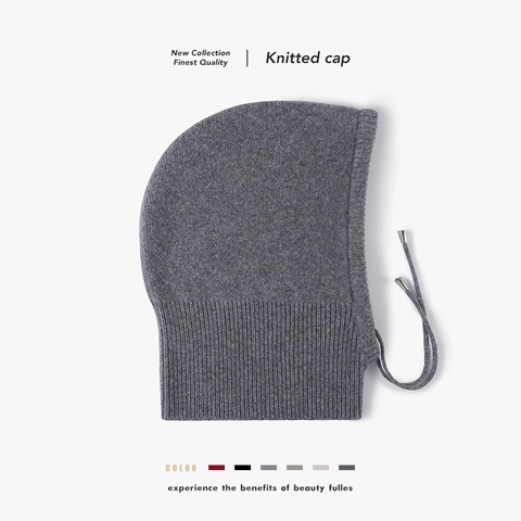 Cagoule En Tricot De Laine Femmes Hiver Épais Capuche Avec Cordon Réglable Protection Des Oreilles
