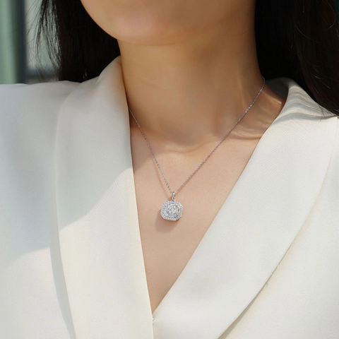 Luxury S925 Sterling Silver Octagon Halo Moissanite Pendant Necklace 18K White Gold Plated Wedding Jewelry For Women Gift