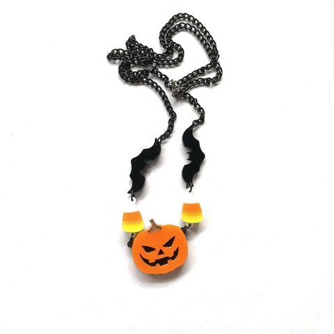 Κολιέ Halloween Με Μενταγιόν Κολοκύθα Νυχτερίδα Και Γλυκά Ακρυλικό Μεταλλική Αλυσίδα Gothic Dark Style Για Άνδρες Και Γυναίκες