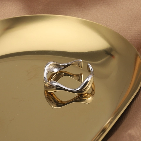 Anello in Argento Sterling 925 Minimalista per Donna Modello a Onde Irregolari Anello Aperto Regolabile Gioielli di Moda