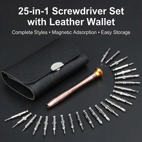 Set di Cacciaviti di Precisione in Acciaio S2 Strumenti Manuali per Riparazione con Custodia in Pelle Punte Magnetiche