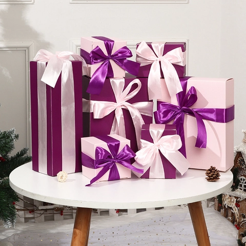 Scatole Regalo Di Natale Con Fiocchi In Nastro Di Raso Confezione In Carta Pieghevole DIY Per Feste Capodanno Decor Multicolore