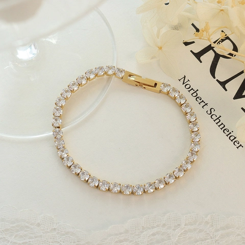 Luxe Tennis Armband Titanium Staal 18K Verguld Fonkelende Ronde Zirkoon Inleg Sieraden Voor Vrouwen Mode