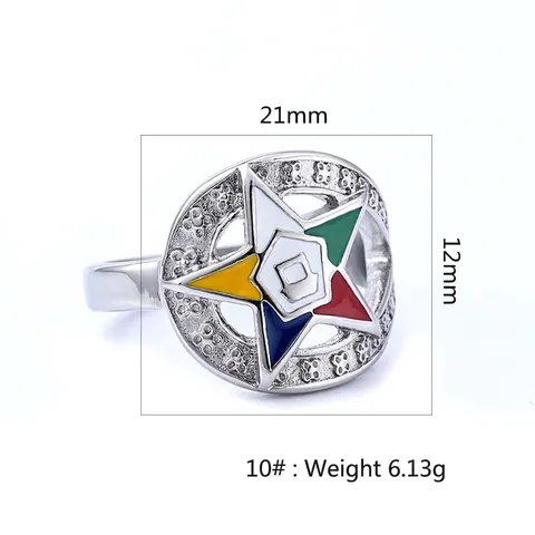 Anello Order Of The Eastern Star Acciaio Inossidabile Smalto Colorato Stella Pentagramma Gioielli Massonici Unisex