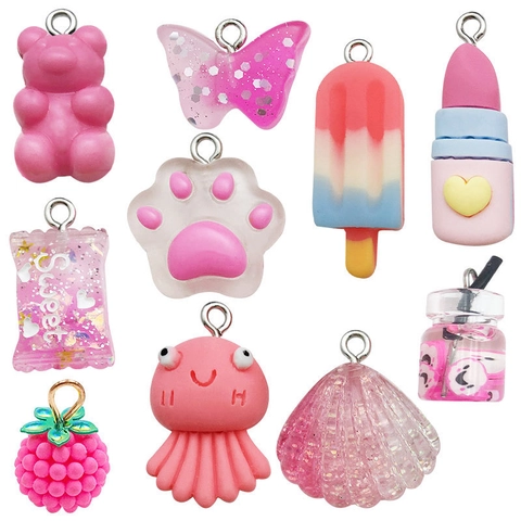 Ciondoli In Resina Per Creazione Di Gioielli Fai Da Te Forme Miste Compresi Orso Conchiglia Caramella Rossetto Accessori Rosa Carini