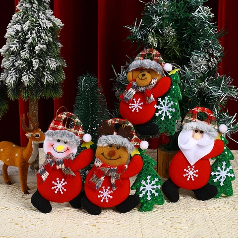 Adornos Colgantes de Navidad de Felpa Papá Noel Muñeco de Nieve Reno Oso Con Árbol de Navidad Para Decoración Hogar Fiesta