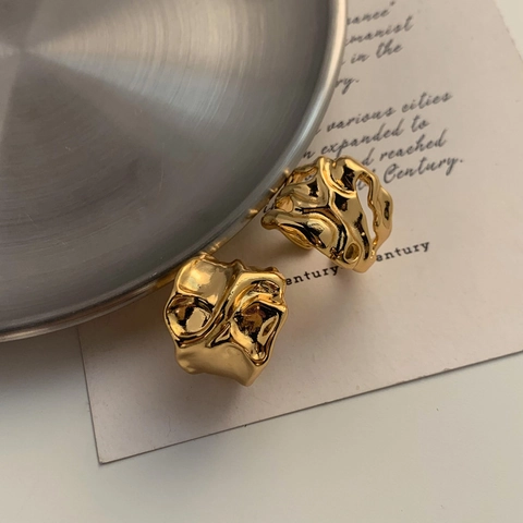 Irregular Lava Texture Open Adjustable Rings Gold Plated Copper Minimalist Liquid Metal Fashion Jewelry For Women
