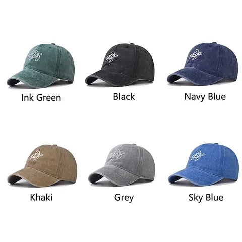 Casquette De Baseball En Coton Lavé Avec Broderie Tortue De Mer Style Vintage Délavé Chapeau De Soleil Réglable Unisexe