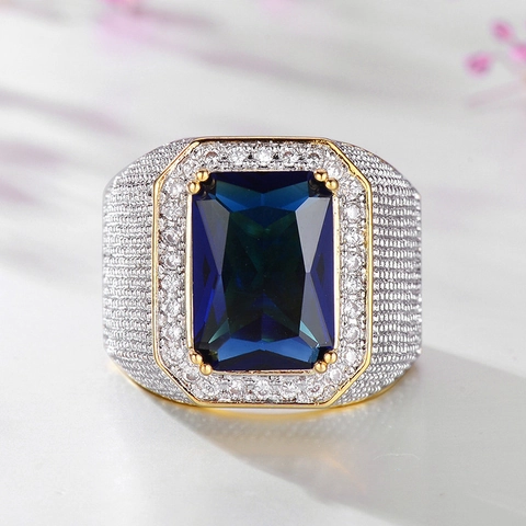 Square Zirconia Men Ring Copper Hip Hop Iced Out Signet Band Retro Luxury Jewelry For Male