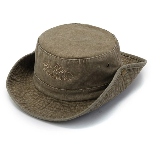 Cappello Da Pescatore In Cotone Lavato Tesa Larga Protezione Solare Vintage Distressed Outdoor Viaggi Pesca Donna Uomo