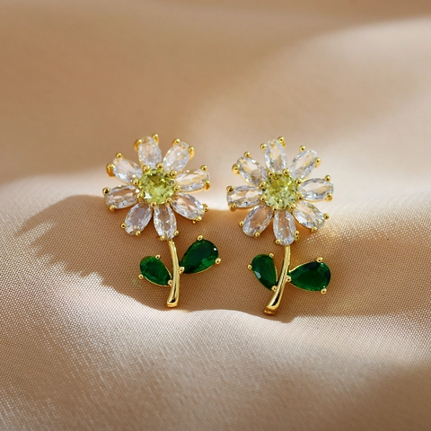 Élégantes Boucles D'oreilles À Tige Fleur En Cuivre Avec Tige En Argent Zircon Coloré Incrusté Forme Tulipe Pour Femmes