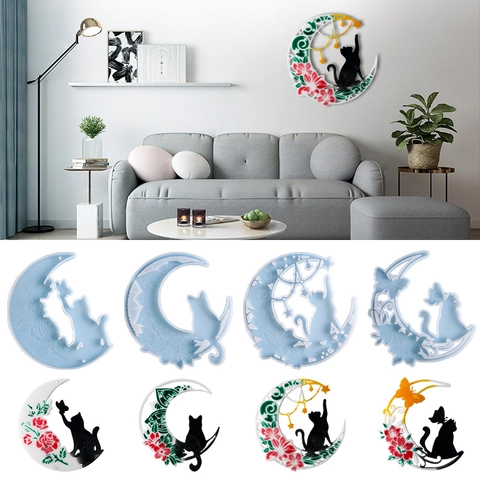 Moon Cat DIY Silicone Mold Flexible Star Butterfly Floral Pattern For Epoxy Resin Wall Hanging Home Decor Art
