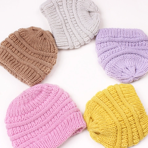 Baby Knit Hat Polyester Warm Solid Color Ribbed Beanie For Toddlers Infants Winter Outdoor Casual Brimless Cap
