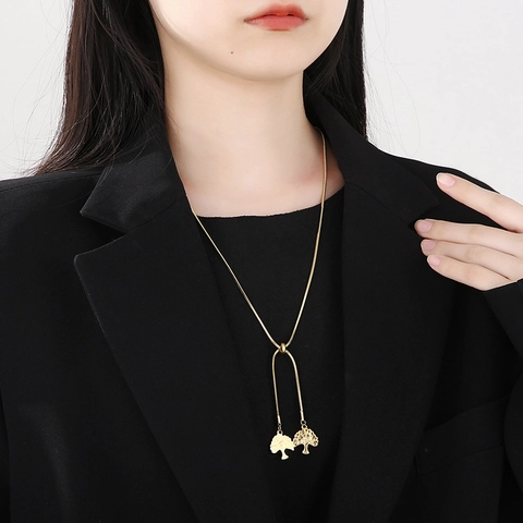 Tree Of Life Pendant Necklace Stainless Steel Adjustable Snake Chain Lariat Y-Shape Jewelry For Women Fashion