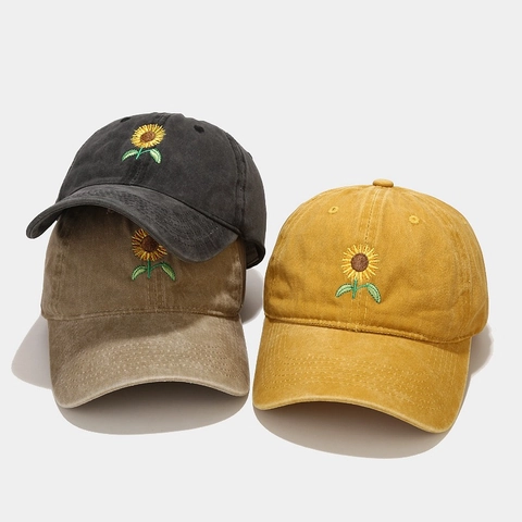 Berretto Da Baseball In Cotone Lavato Ricamo Girasole Vintage Protezione Solare Regolabile Per Uomini Donne All Aperto