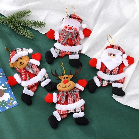 Ornamenti Appesi Di Natale Tessuto A Quadri Rossi Babbo Natale Pupazzo Di Neve Renna Orso Decorazione Albero Di Natale