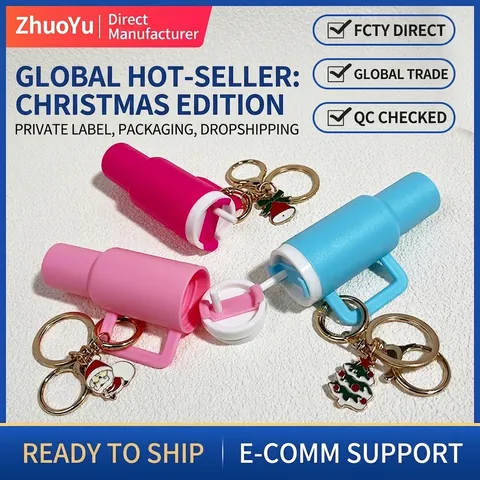 Mini Water Cup Keychain Plastic Tumbler Bottle Charm Christmas Santa Tree Pendant Holiday Gift Party Favor