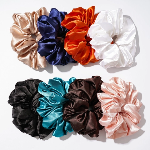 Oversized Satin Scrunchie Solid Color Elastic Satin Hair Tie Pleated French Vintage Hair Accessory For Women