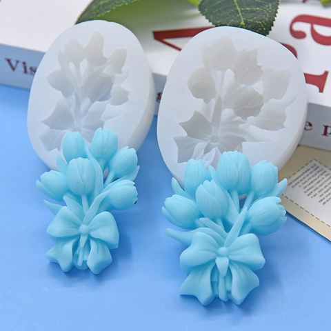 Siliconen Vorm Tulp Boeket DIY Bakken Fondant Chocolade Taart Decoratie Tool Handgemaakte Zeep Kaars Ambacht Bloemontwerp