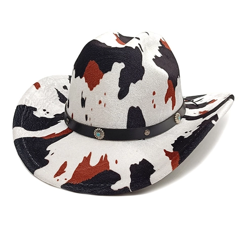 Cappello Da Cowboy Occidentale Tesa Larga Stampa Mucca Leopardo Feltro Poliestere Protezione Solare Stile Retrò