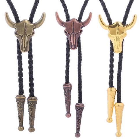 Vintage Western Cowboy Bolo Tie Bull Skull Μενταγιόν Από Κράμα Πλεκτή Γραβάτα Ρετρό Πάνκ Κόσμημα Για Άνδρες Γυναίκες