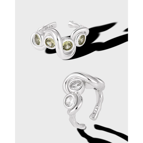 925 Sterling Silver Irregular Spiral Line Ear Cuff Inlaid Zirconia White Gold Plated Minimalist Ins Style Jewelry For Women