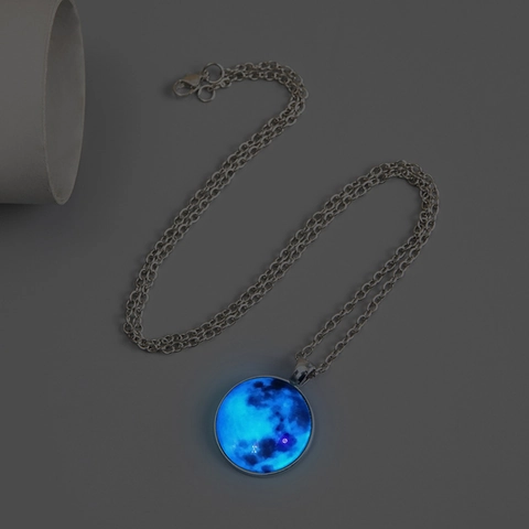 Leuchtende Mond Galaxie Anhänger Halskette Armband Leuchten Im Dunkeln Legierung Glas Schmuck Verträumte Sternenhimmel Motive