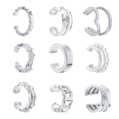 925 Sterling Silver Ear Cuff For Women Rhinestone Star Heart Snake Shaped Non Piercing Clip On Earrings Minimalist Jewelry