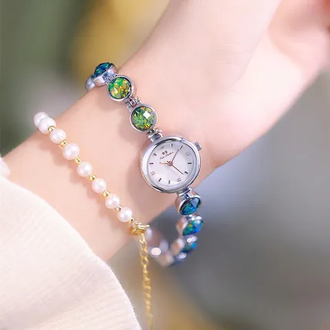 Orologio Al Quarzo Da Donna Di Lusso Elegante Cinturino Stile Gioiello Accenti In Strass Intarsio In Madreperla