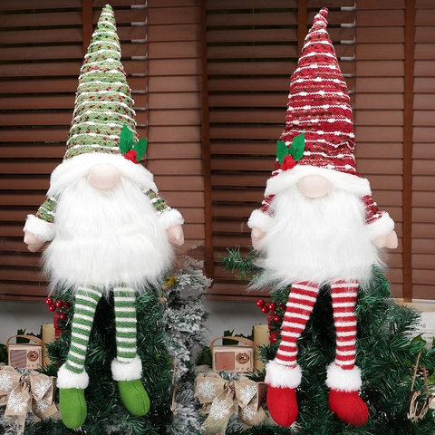 Christmas Gnome Tree Topper Long Legged Knitted Stripe Nordic Tomte Gonk Handmade Plush Holiday Party Home Decor