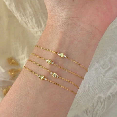 Gold Plated Kupfer Armband Und Ring Runder Grüner Zirkon Geometrische Verstellbare Handkette Modeschmuck Für Frauen