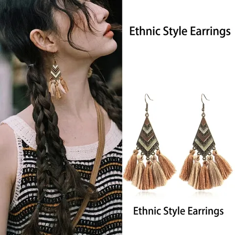 Orecchini Pendenti Boho Con Nappe E Piume Con Perle In Legno E 925 Sterling Silver Earring Post Gioielli Etnici Donna