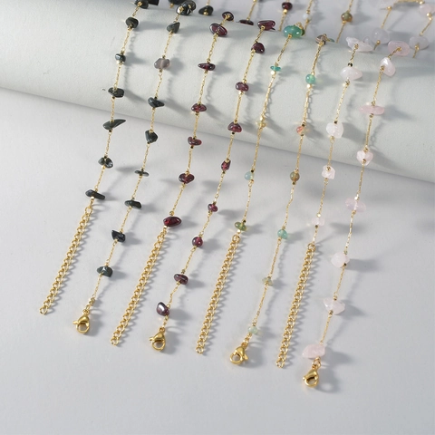 Retro Bohemian Copper Necklace And Bracelet For Women Natural Crushed Stone Gold Plated Irregular Beads Jewelry