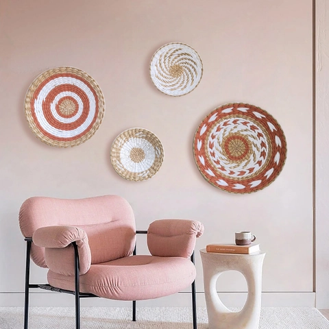 Cesti Decorativi Da Parete In Paglia Intrecciati A Mano Boho Tondo Ornamento Sospeso In Buccia Di Mais Stile Marocchino