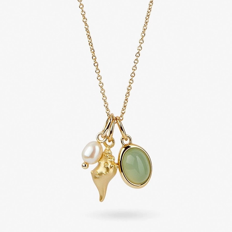 Collar Con Colgante De Concha Caracol Estrella De Mar Vintage Francés Cobre Chapado En Oro 14K Perla Artificial Gema Para Mujeres