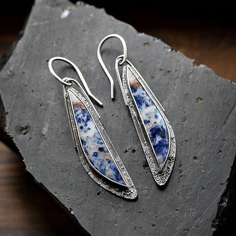 Vintage Hängeohrringe Für Damen Handgefertigt Geometrisch Legierung Naturstein Sodalith Türkis Boho Schmuck
