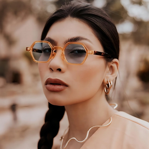 Retro Hexagon Sunglasses UV400 Protection Small Frame Polygon Eyewear Fashion PC Tortoiseshell Unisex
