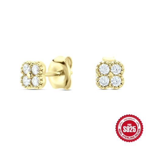 Elegant 925 Sterling Silver Flower Petal Stud Earrings For Women Gold Plated Turquoise Zirconia Inlaid Minimalist Jewelry Gift