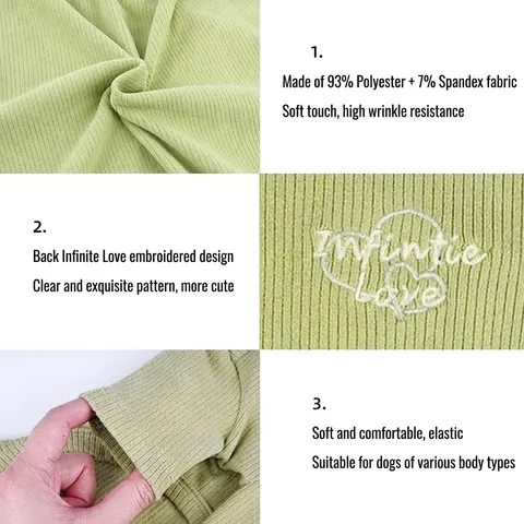 Gerippter Strick Haustier Jumpsuit Hochgeschlossener Hunde Schlafanzug Elastisch Vierbeinig Welpenkleidung Mit Herzstickerei