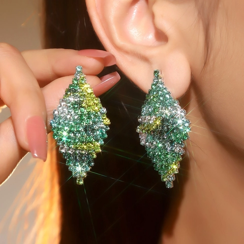Geometric Rhombus Dangle Earrings With Sparkling Rhinestone Long Tassel Copper Wedding Party Jewelry For Women