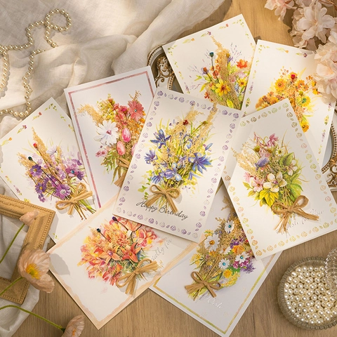 Handmade Greeting Cards With Real Dried Flowers Bouquet Design For Birthday And Graduation Gift Stationery With Envelopes
