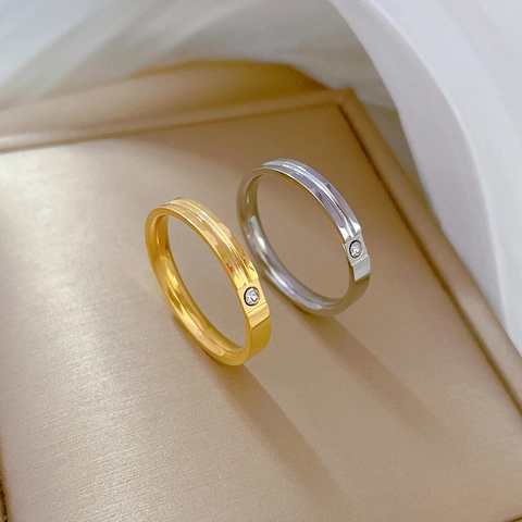 Minimalist Stainless Steel Ring With Single Cubic Zirconia Geometric Polished Band For Men And Women