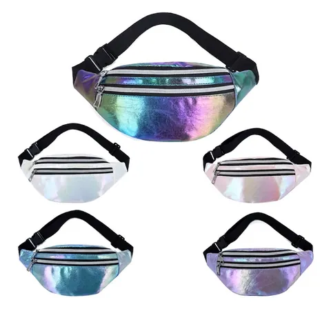 Holographic Fanny Pack Laser Waist Bag PU Waterproof Chest Bag For Running Outdoor Travel Adjustable Strap Unisex