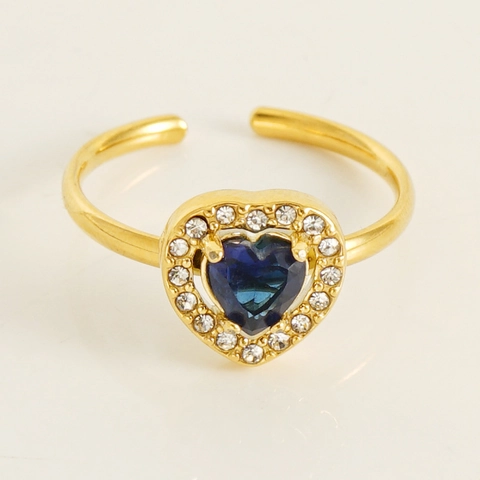 Luxus 18K Vergoldet Edelstahl Verstellbarer Ring Für Damen Vintage Herz Rund Zirkonia Eingelegt Mode Schmuck Geschenk