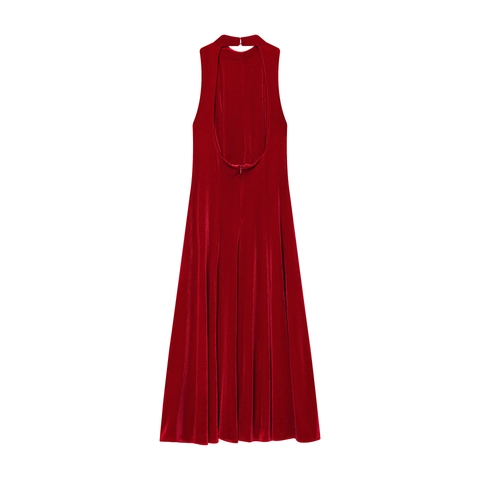 Elegant Velvet Midi Dress Sleeveless Backless Slim Fit Solid Color Party Evening Gown For Women