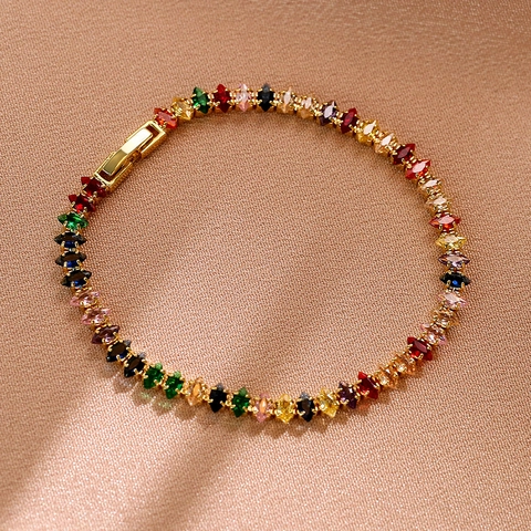 Elegant Copper Zirconia Tennis Bracelet Marquise Cut Cubic Zirconia Pave Electroplated Link Bracelet Fashion Jewelry For Women